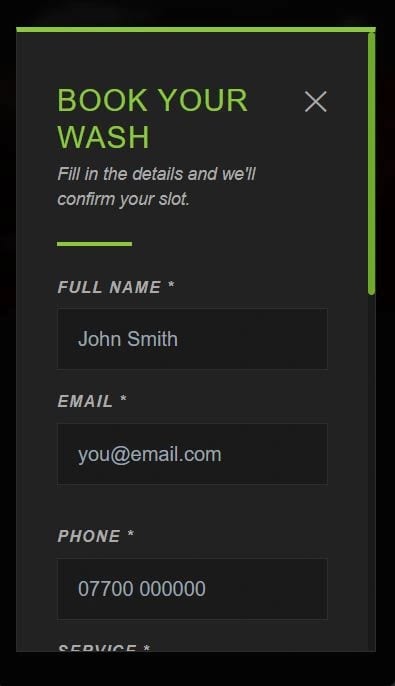 Booking Form – Mobile view
