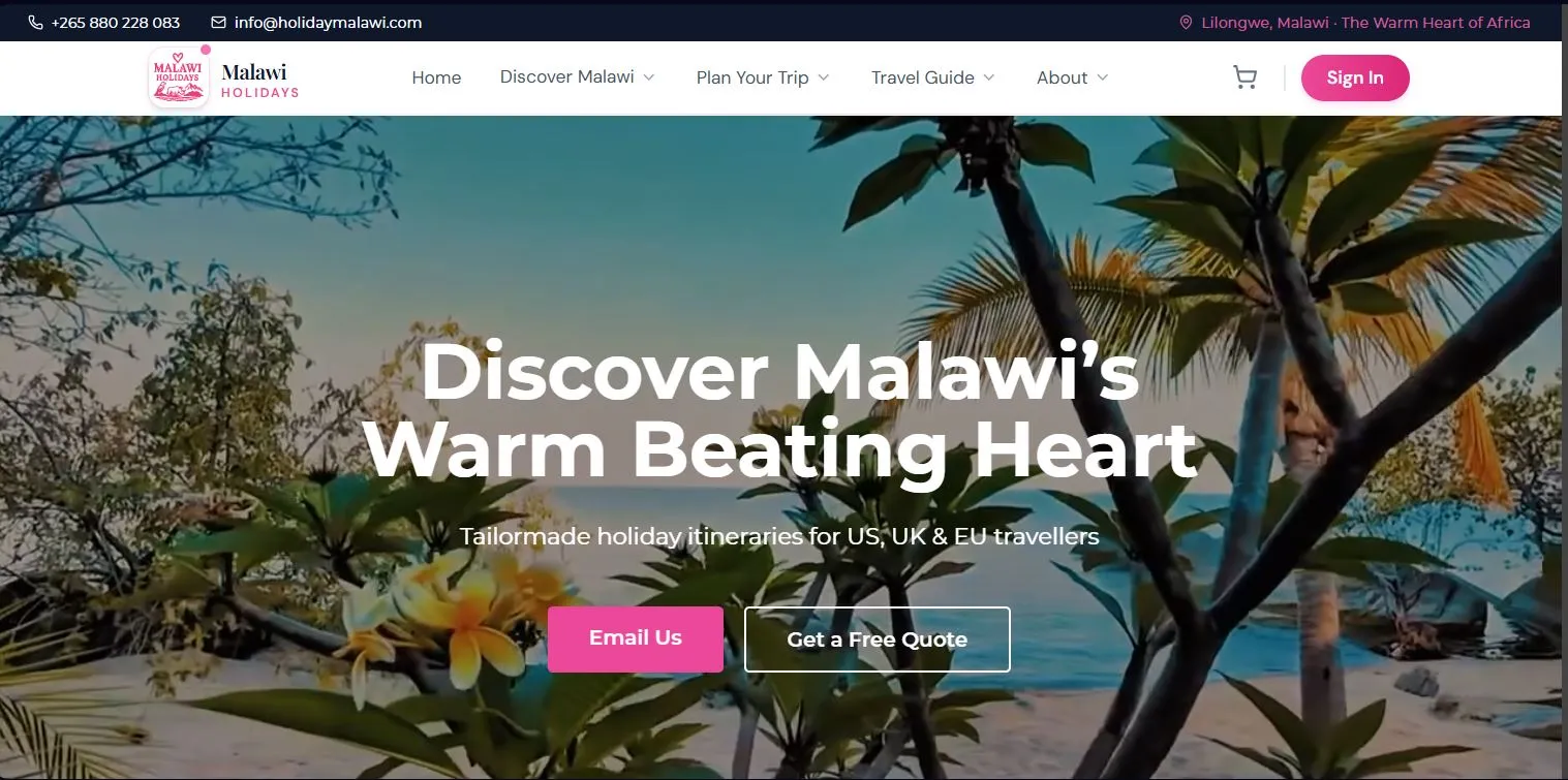 Homepage – laptop view